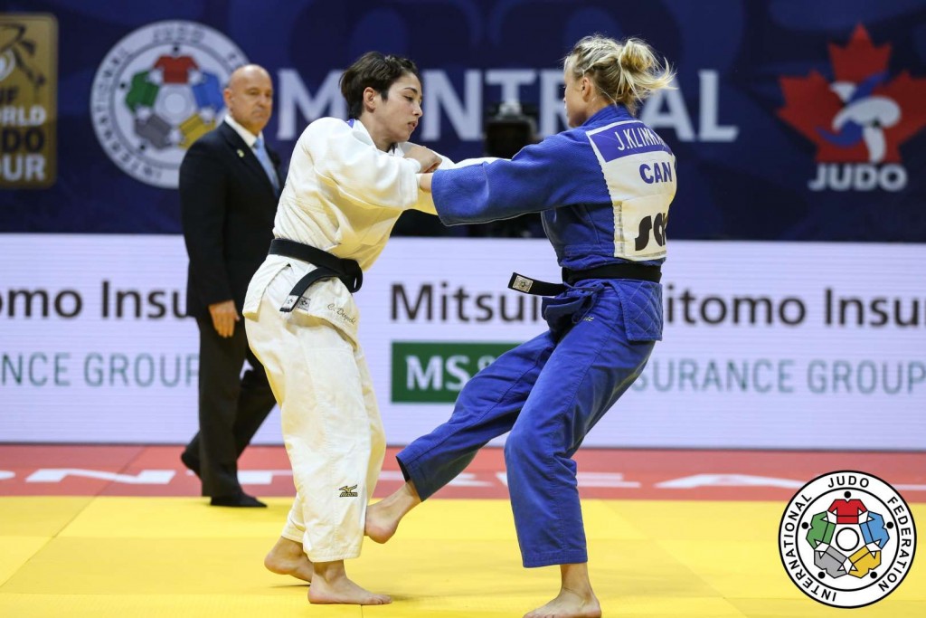 In -57kg final, two Canadian Judoka faces each other. Deguchi and Klimkait. At Judo Grand Prix Montreal 2019.
