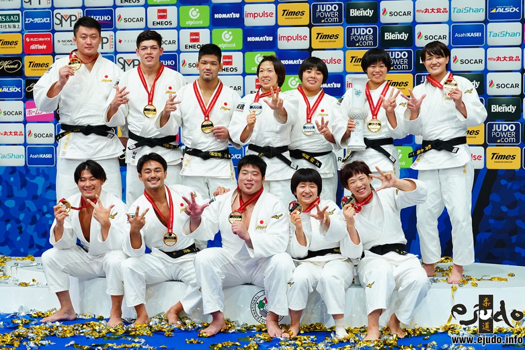 東京世界柔道選手権2019、男女混合団体戦で3連覇を果たした日本チーム