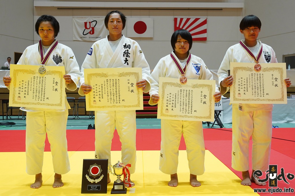 70kg級入賞者。左から2位の中江美裕、優勝の杉山歌嶺、3位の伊藤友希と青柳麗美。