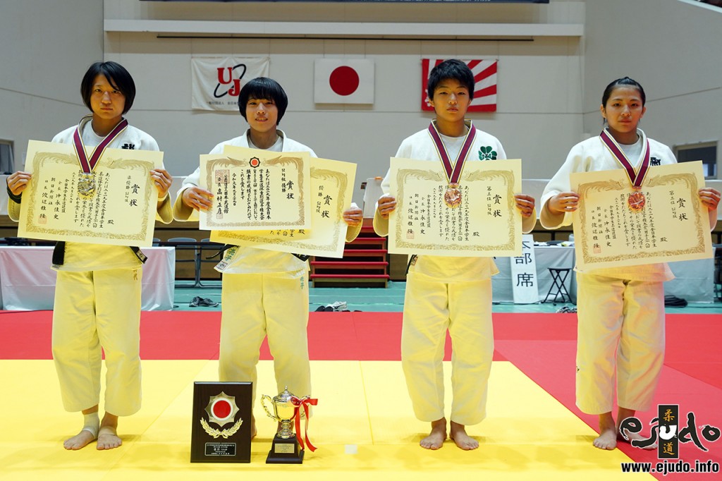 52kg級入賞者。左から2位の亀川真代、優勝の武田亮子、第3位の對馬みなみと郡司風花。
