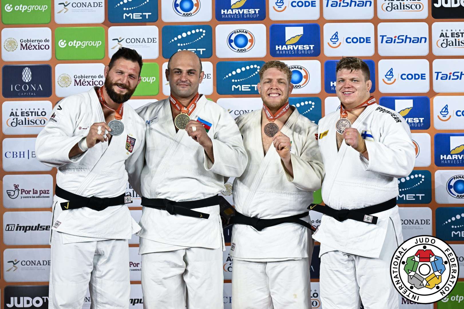 +100kg Medalists. From left, KRPALEK, Lukas, KOKAURI, Ushangi, BUZACARINI, Rafael, PUUMALAINEN, Martti.