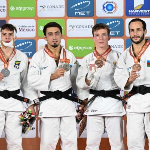 -60kg Medalists. From left, AUGUSTO, Michel, AGHAYEV, Balabay, VERSTRAETEN, Jorre, YUSIFOV, Ahmad.