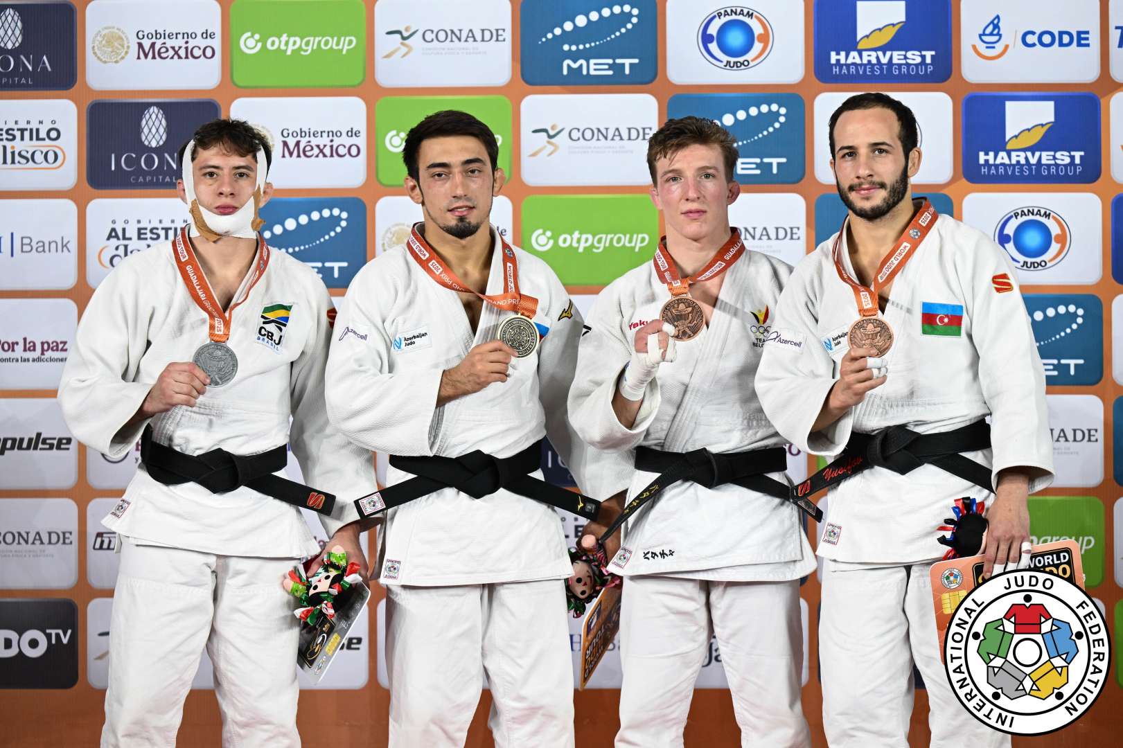 -60kg Medalists. From left, AUGUSTO, Michel, AGHAYEV, Balabay, VERSTRAETEN, Jorre, YUSIFOV, Ahmad.
