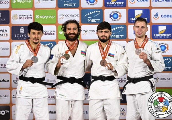 -73kg Medalists. From left, KARIMOV, Chusniddin, HEYDAROV, Hidayat, MAMMADALIYEV, Rashid, HOJAK, Martin.