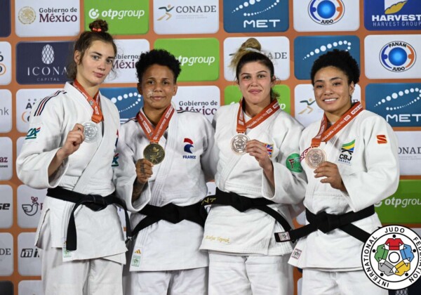 -57kg Medalists. From left, VELLOZZI, Ophelie, BUCHARD, Amandine, TOPRAK, Acelya, NASCIMENTO, Shirlen.