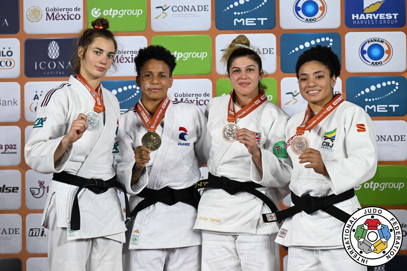 -57kg Medalists. From left, VELLOZZI, Ophelie, BUCHARD, Amandine, TOPRAK, Acelya, NASCIMENTO, Shirlen.