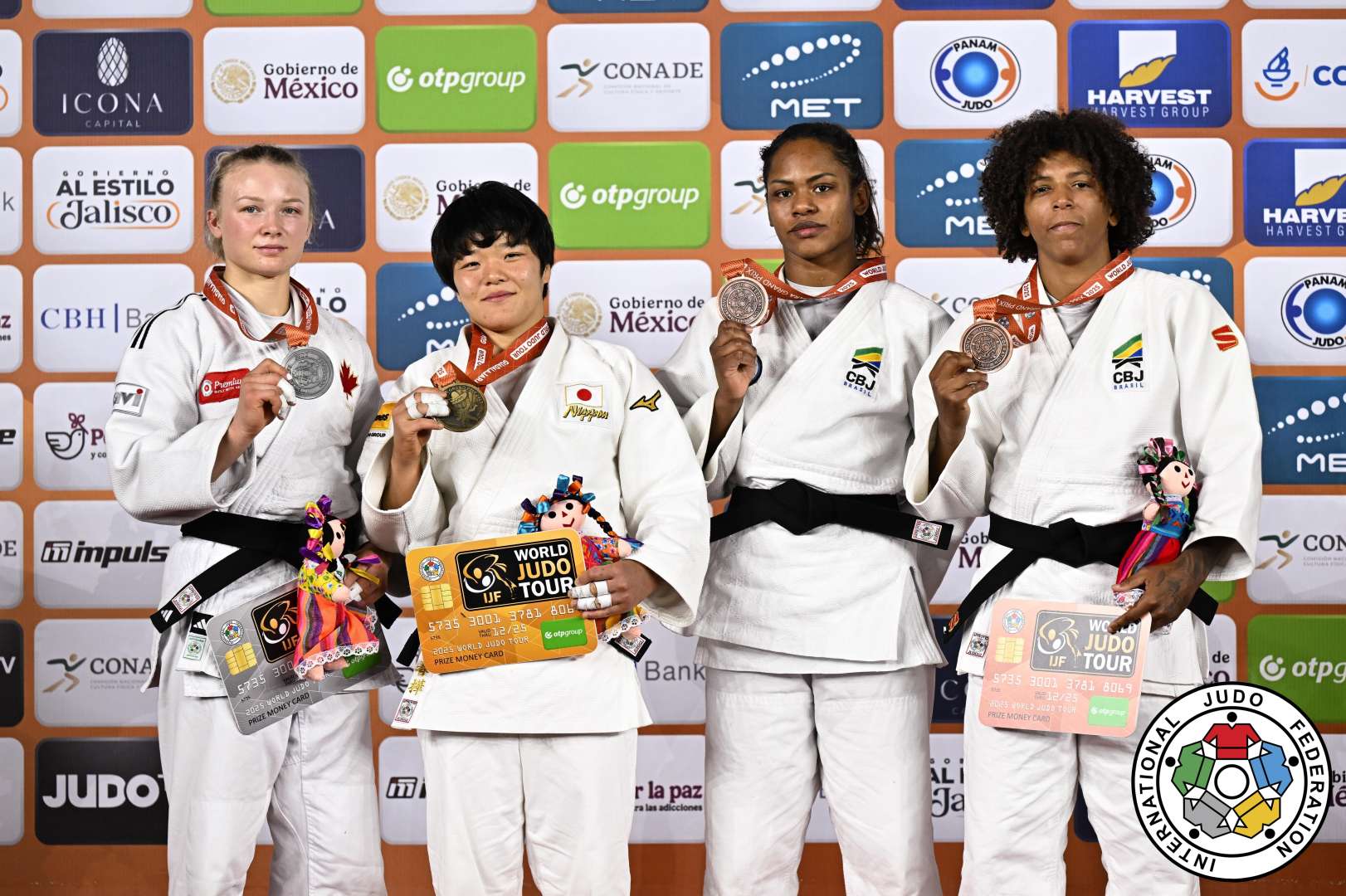 -63kg Medalists. From left, KLIMKAIT, Jessica, KAJU, Haruka, SILVA, Nauana, SILVA, Rafaela.