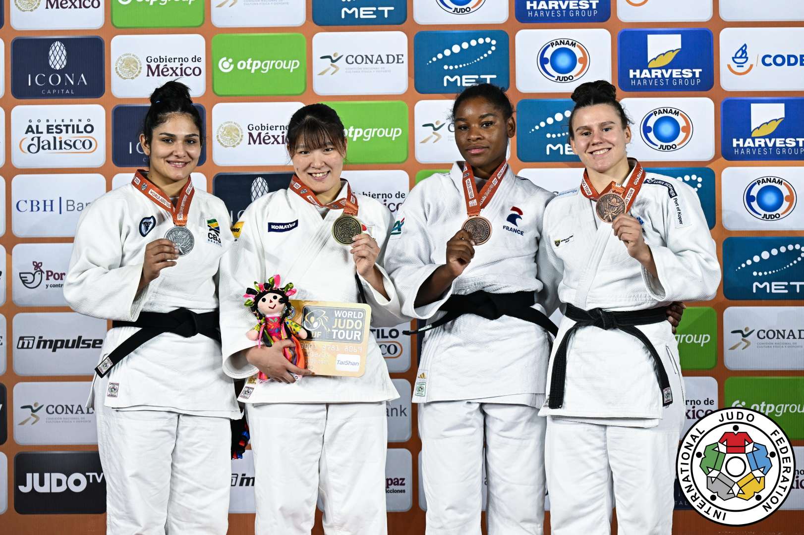 -78kg Medalists. From left, FREITAS, Beatriz, IKEDA, Kurena, ISSOUFI, Kaila, LOBNIK, Metka.
