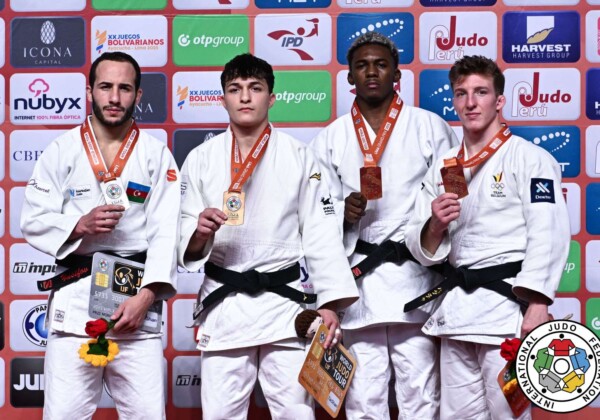 -60kg Medalists. From left, YUSIFOV, Ahmad, ASHPIZ, Izhak, BENAVIDES, Jhonathan, VERSTRAETEN, Jorre.