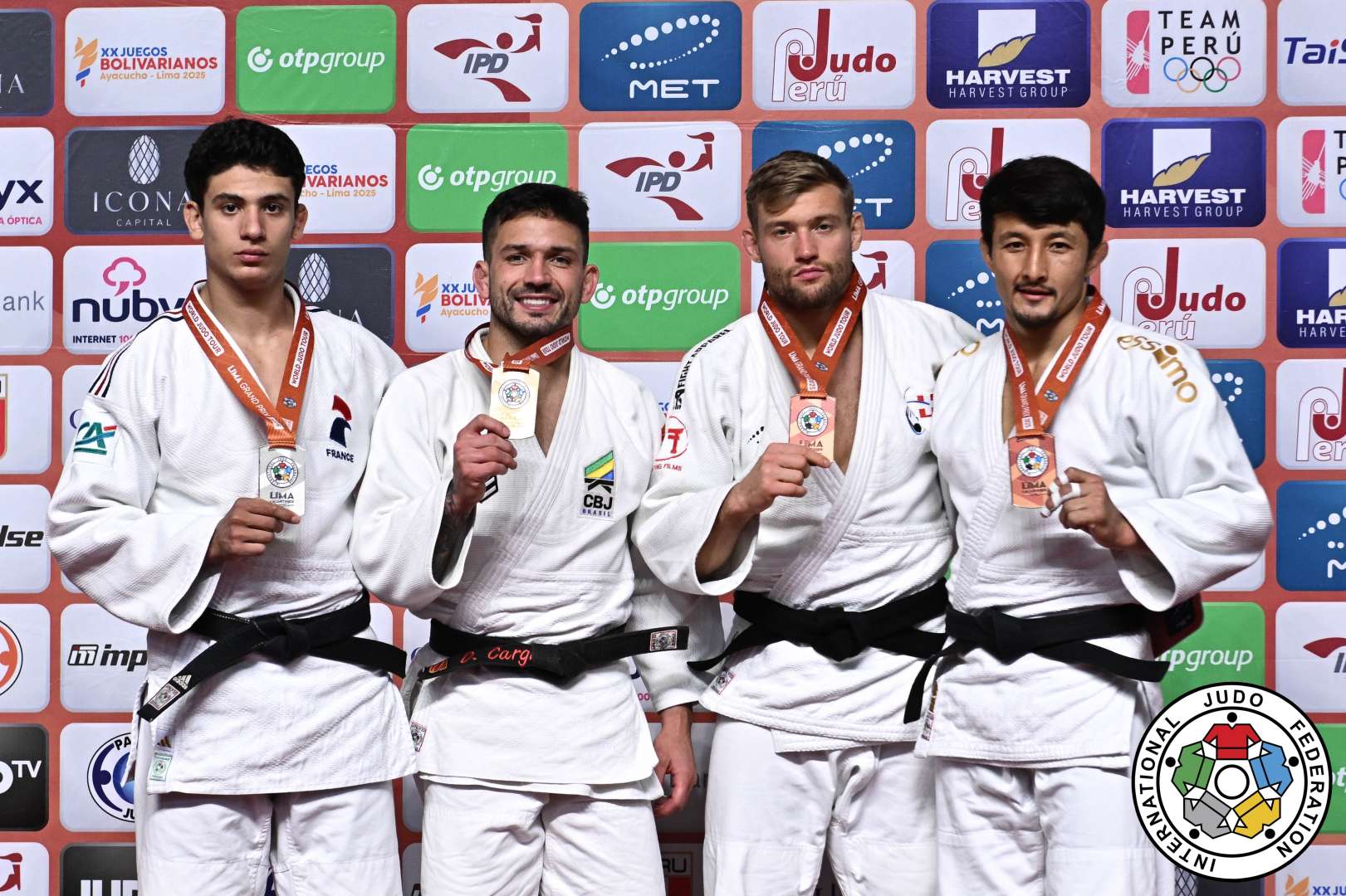 -73kg Medalists. From left, BOULEMTAFES, Dayyan, CARGNIN, Daniel, STUMP, Nils, KARIMOV, Chusniddin.