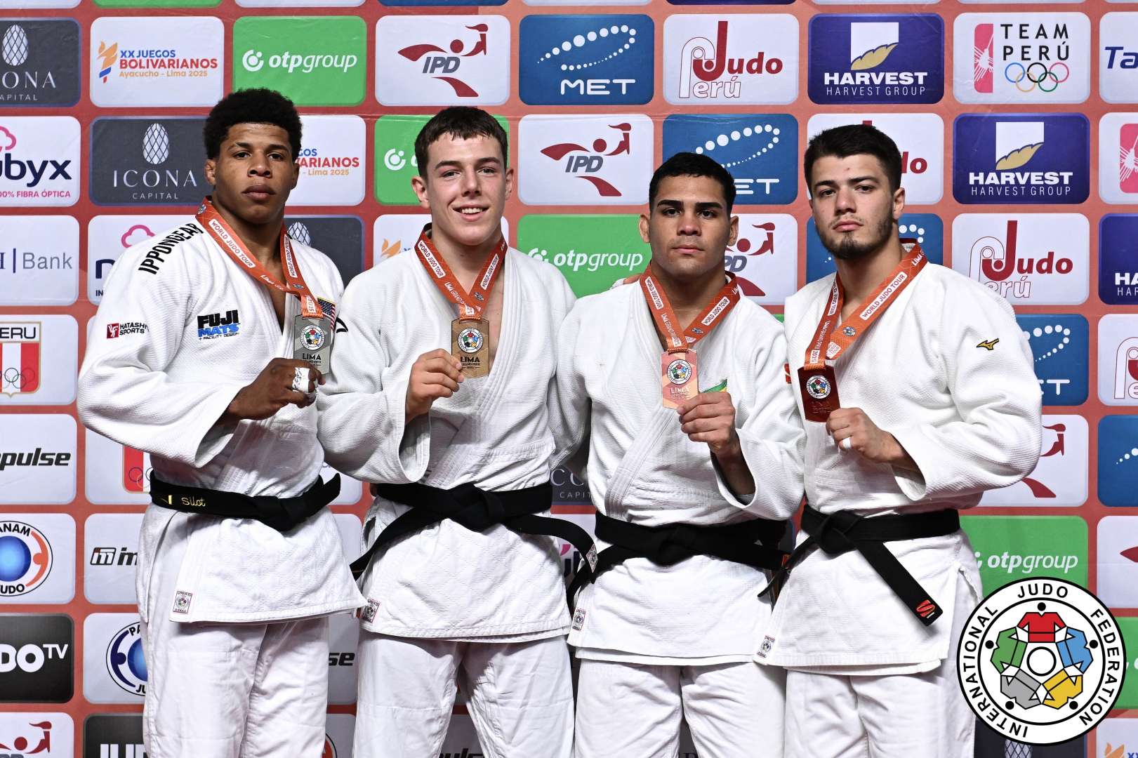-81kg Medalists. From left, SILOT, Johan, SIMIN, Mihajlo, FALCAO, Gabriel, RAJABLI, Omar.