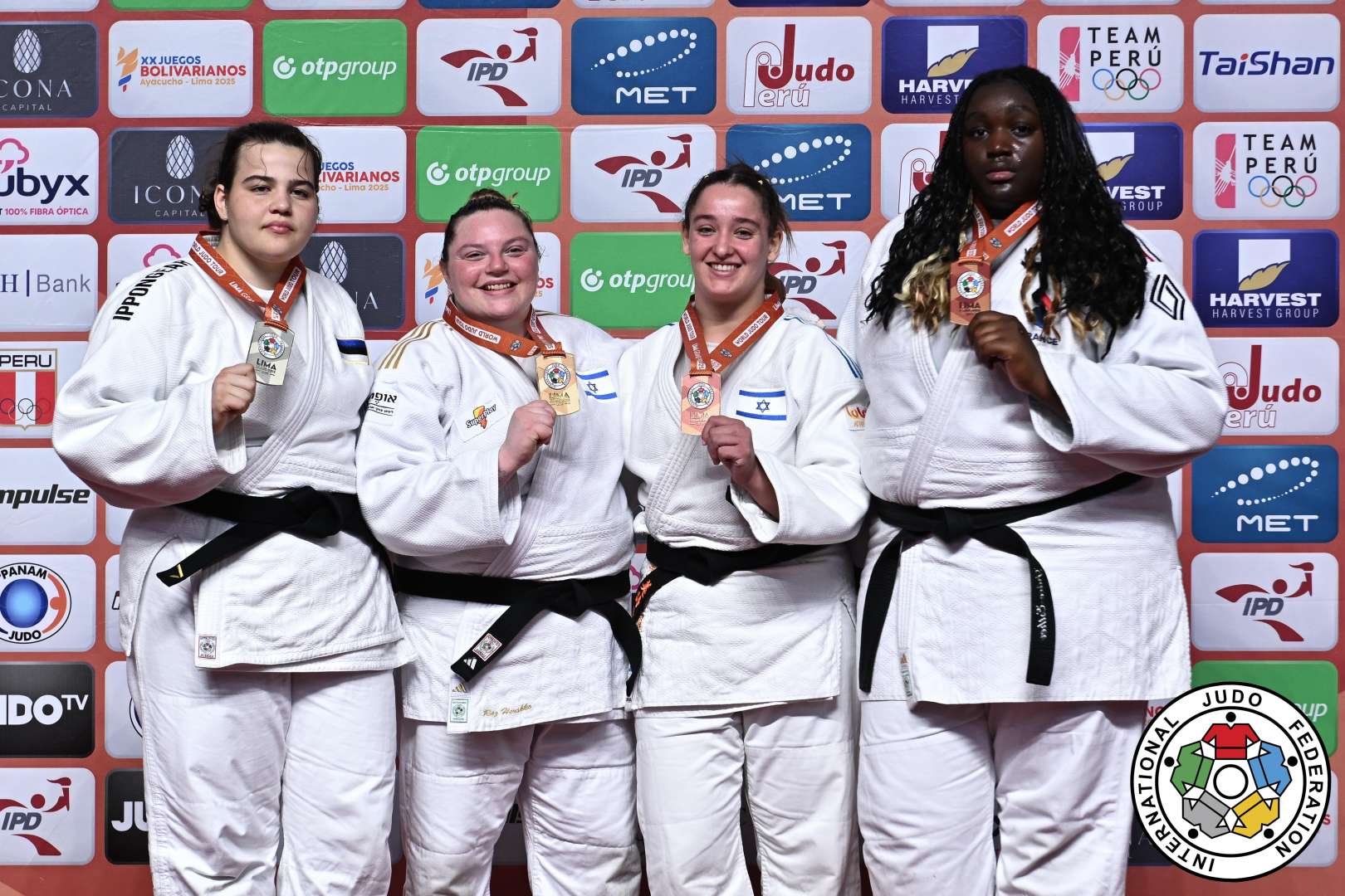 +78kg Medalists. From left, AKTAS, Emma-Melis, HERSHKO, Raz, MISHINER, Yuli Alma, MIENANDI LAHOU, Grace-Esther.