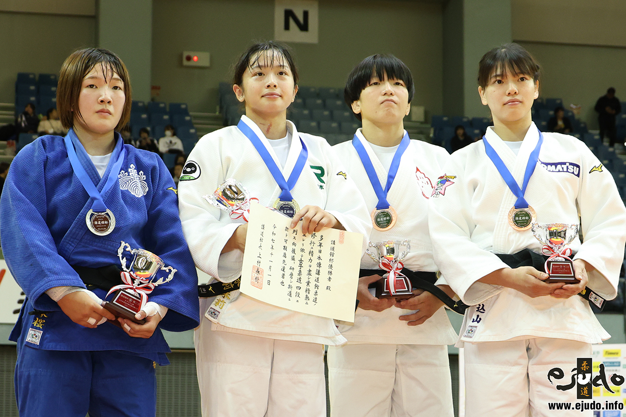 -57kg Medalists. From left, SHIRAKANE, Mio, OMORI, Akari, TAKANO, Ayami, KOMIYAMA, Mina.