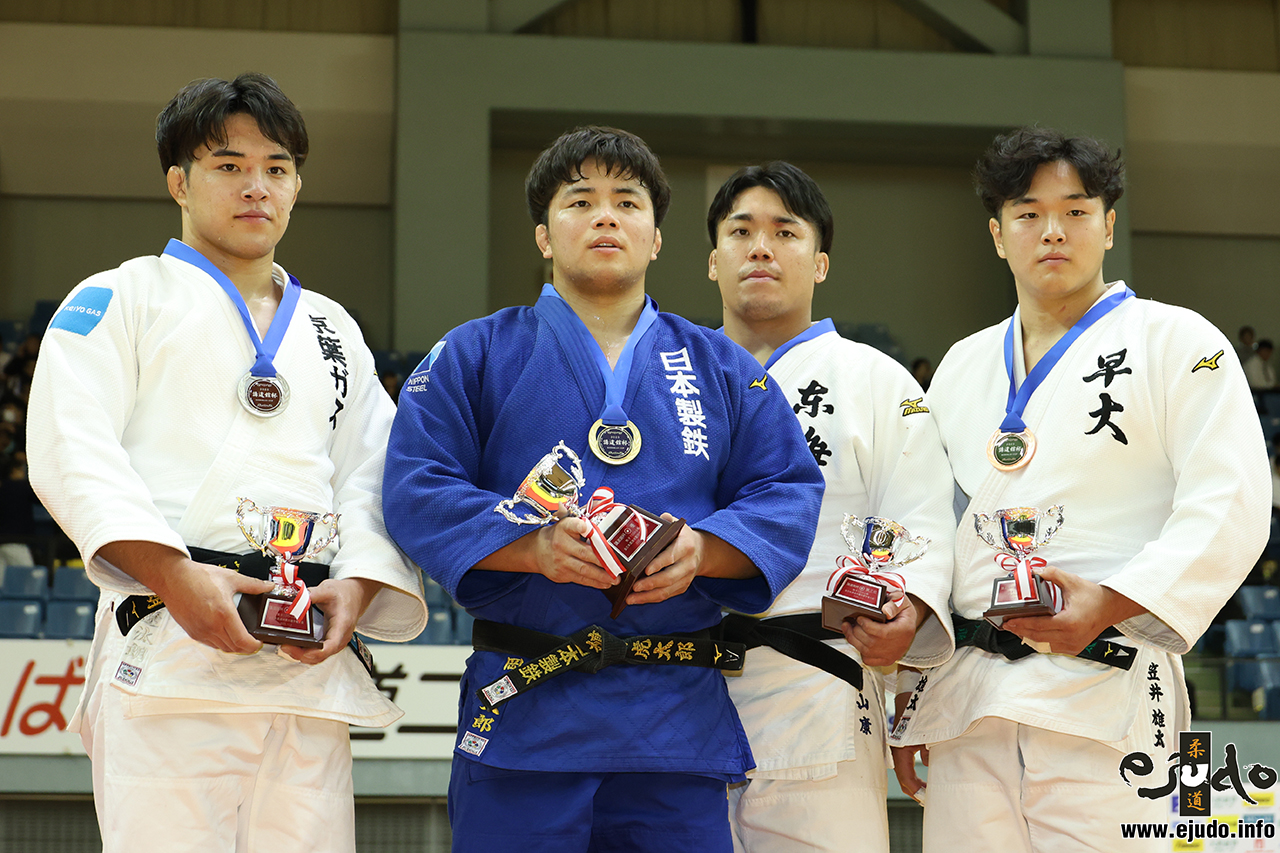 -100kg Medalists. From left, MASUCHI, Ryotaro, UEOKA, Kotaro, NAKAYAMA, Ko, KASAI, Yuta.