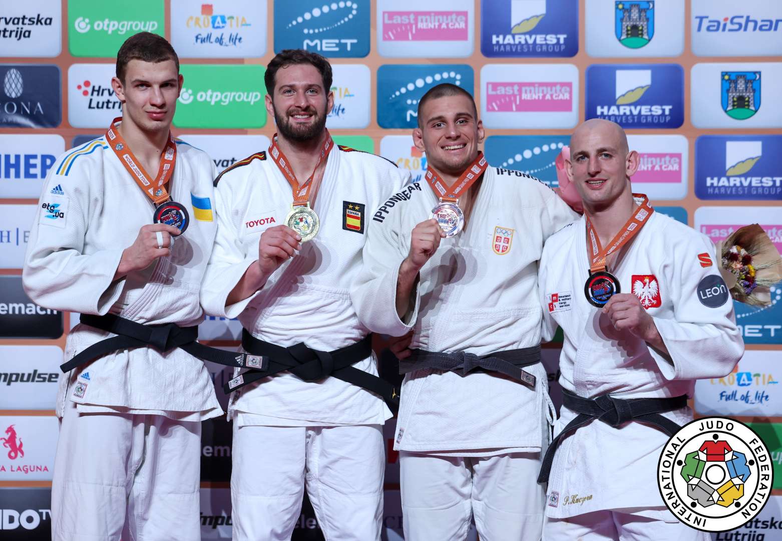 -100kg Medalists. From left, YERSHOV, Oleksii, SHERAZADISHVILI, Nikoloz, BRASNJOVIC, Darko, KUCZERA, Piotr.