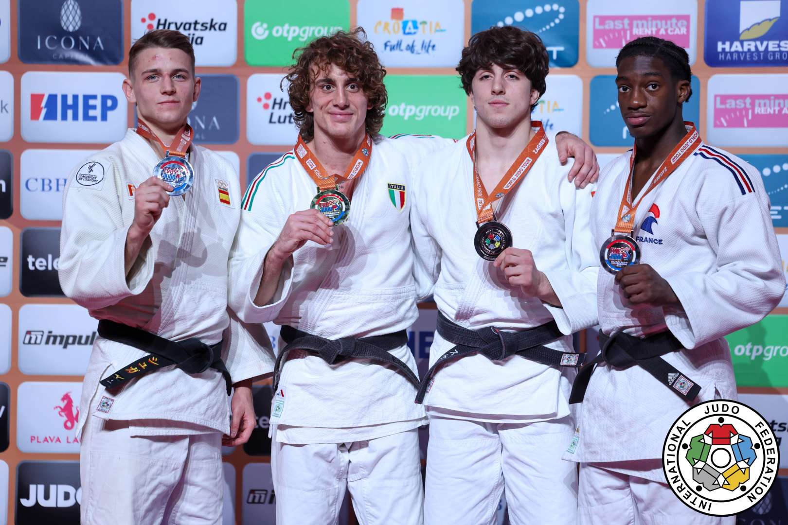-73kg Medalists. From left, SHUHALIEIEV, Anton, ESPOSITO, Giovanni, SKERLEV, Victor, JEAN, Peter.