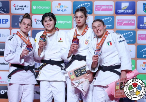 -70kg Medalists. From left, EME, Clemence, TANAKA, Shiho, ANDRIC, Aleksandra, PEDROTTI, Irene.