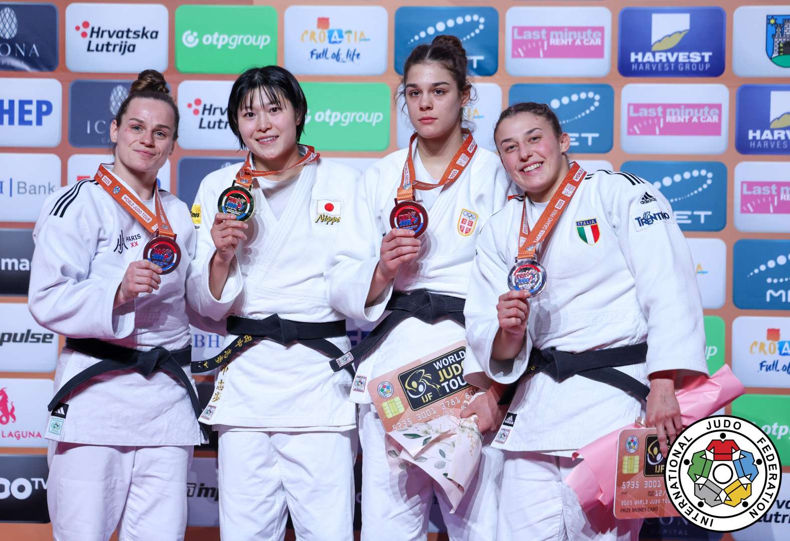 -70kg Medalists. From left, EME, Clemence, TANAKA, Shiho, ANDRIC, Aleksandra, PEDROTTI, Irene.