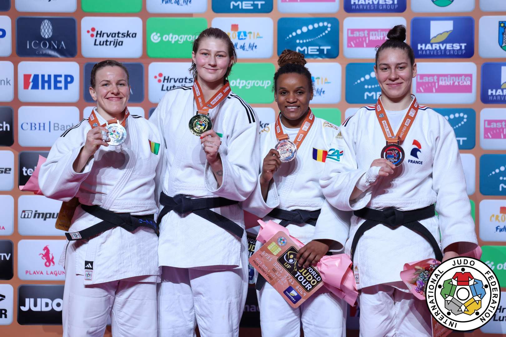 -78kg Medalists. From left, BRANSER, Marie, LYTVYNENKO, Yelyzaveta, GORGUET-VERANES, Maidelines, MAZZARINO, Lila.