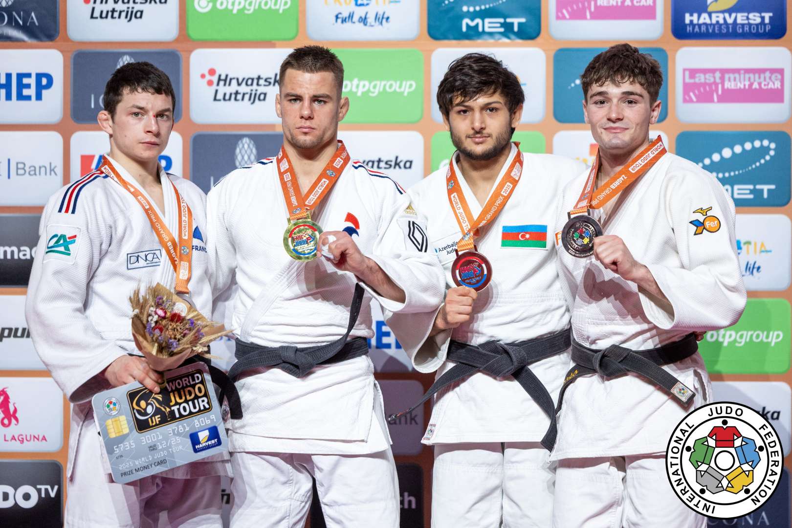 -60kg Medalists. From left, VALADIER PICARD, Romain, JEAN, Enzo, ALLAHYAROV, Huseyn, BARROSO LOPEZ, Luis.