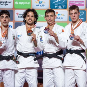 -66kg Medalists. From left, MANZI, Elios, GARCIA TORNE, David, PONGRACZ, Bence, YOTOV, Boyan.