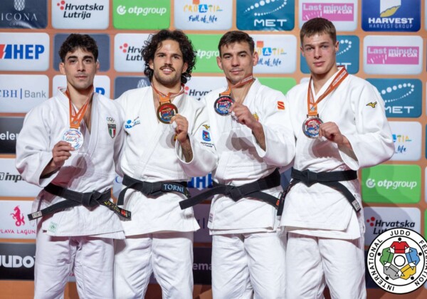 -66kg Medalists. From left, MANZI, Elios, GARCIA TORNE, David, PONGRACZ, Bence, YOTOV, Boyan.