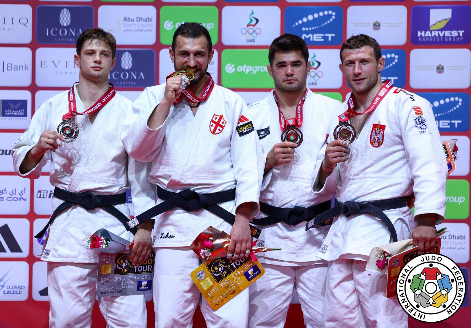 90kg Medalists. From left, LATISEV, Mihail, BEKAURI, Lasha, SOGENOV, Islam, MAJDOV, Nemanja.