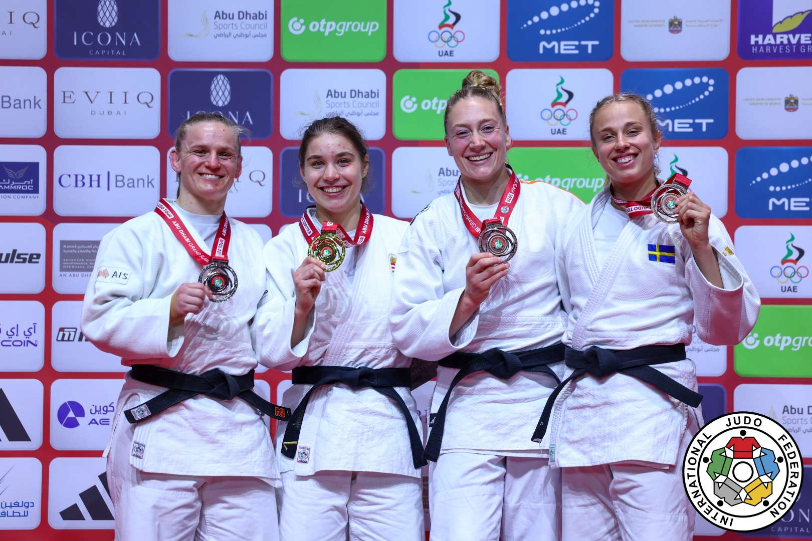 -70kg Medalists. From left, COUGHLAN, Aoife, OZBAS, Szofi, DE VOOGD, Margit, ERIKSSON, Ida.