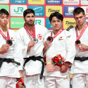 -100kg Medalists. From left, ARAI, Dota, SULAMANIDZE, Ilia, MASUCHI, Ryotaro, KANIKOVSKIY, Matvey.
