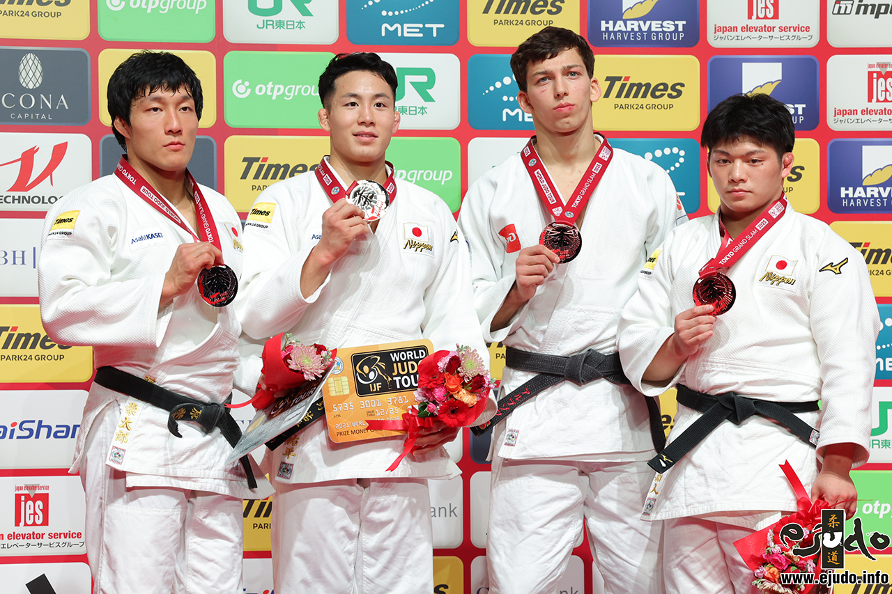-81kg Medalists. From left, FUJIWARA, Sotaro, OINO, Yuhei, ARBUZOV, Timur, HOJO, Yoshito.
