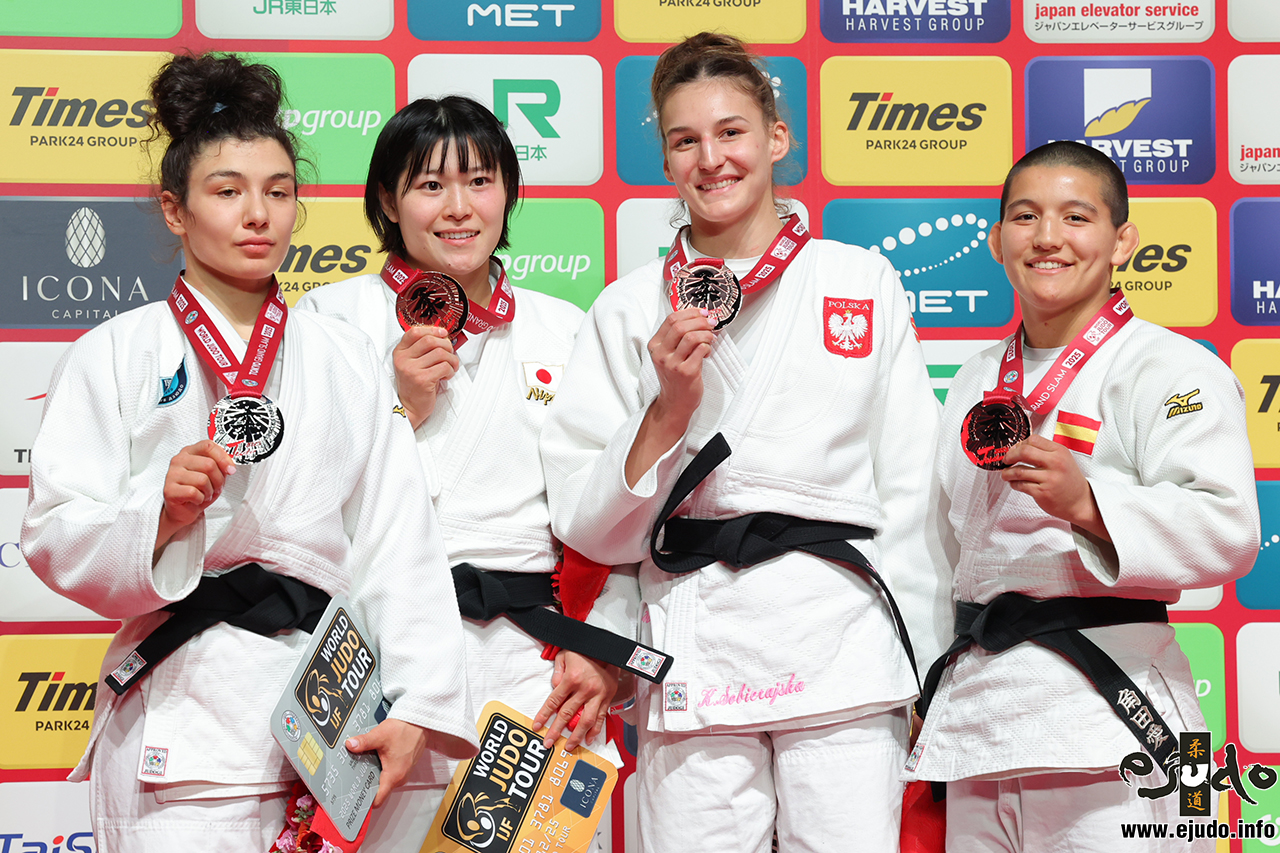 画像に alt 属性が指定されていません。ファイル名: cropped-logo_ejudo.png
-70kg Medalists. From left, TAIMAZOVA, Madina, TANAKA, Shiho, SOBIERAJSKA, Katarzyna, TSUNODA ROUSTANT, Ai.