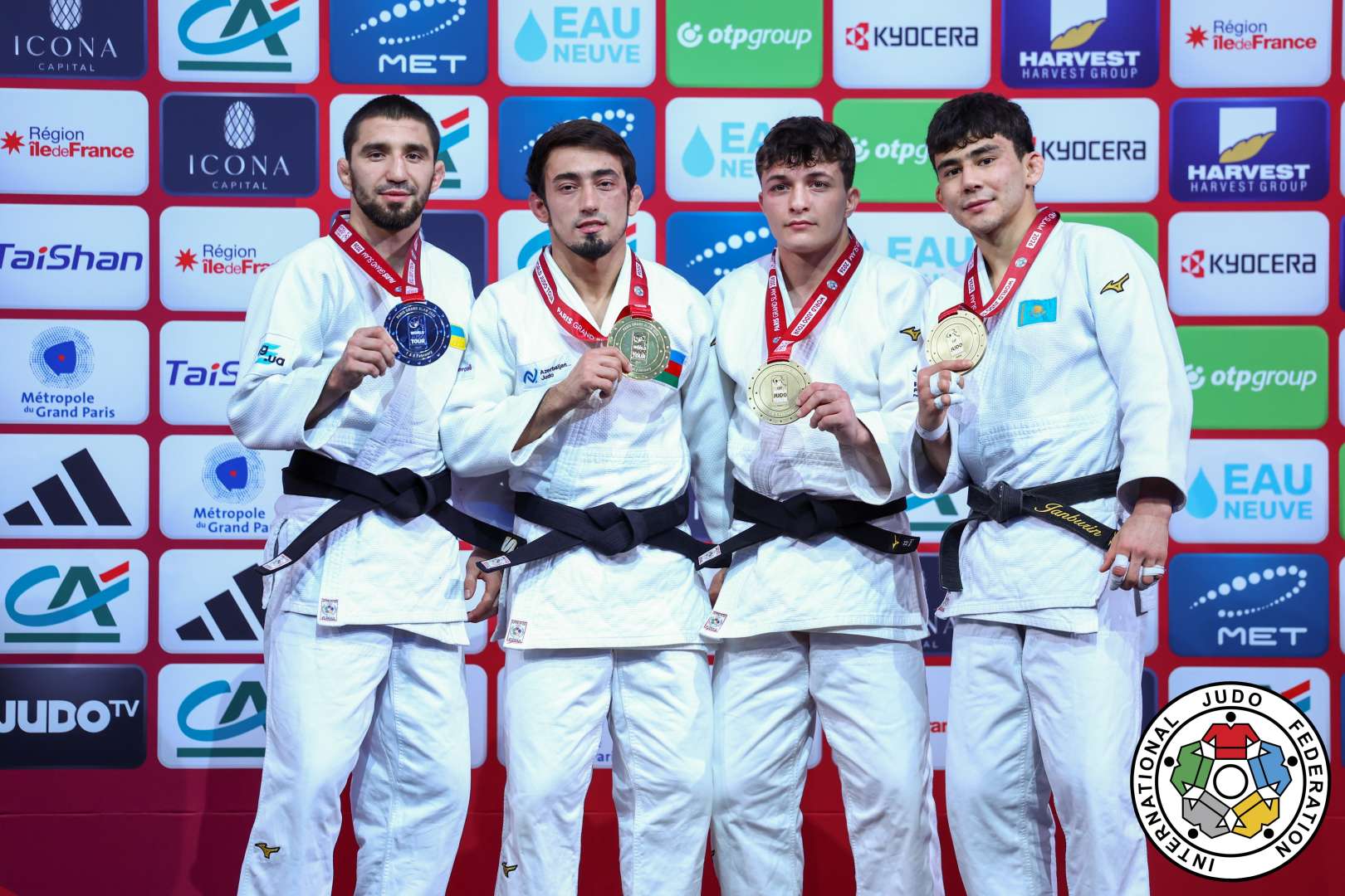 -60kg Medalists. From left, KHALMATOV, Dilshot, AGHAYEV, Balabay, ASHPIZ, Izhak, BAKYTZHAN, Aman.