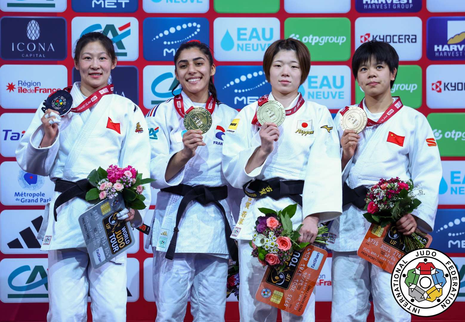 -48kg Medalists. From left, ZHUANG, Wenna, BOUKLI, Shirine, KOGA, Wakana, HUI, Xinran.