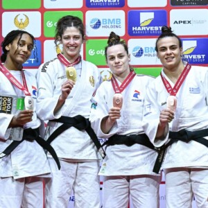 -70kg Medalists. From left, AUCHECORNE, Melkia, BUTKEREIT, Miriam, EME, Clemence, TELTSIDOU, Elisavet.