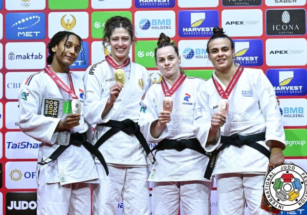 -70kg Medalists. From left, AUCHECORNE, Melkia, BUTKEREIT, Miriam, EME, Clemence, TELTSIDOU, Elisavet.