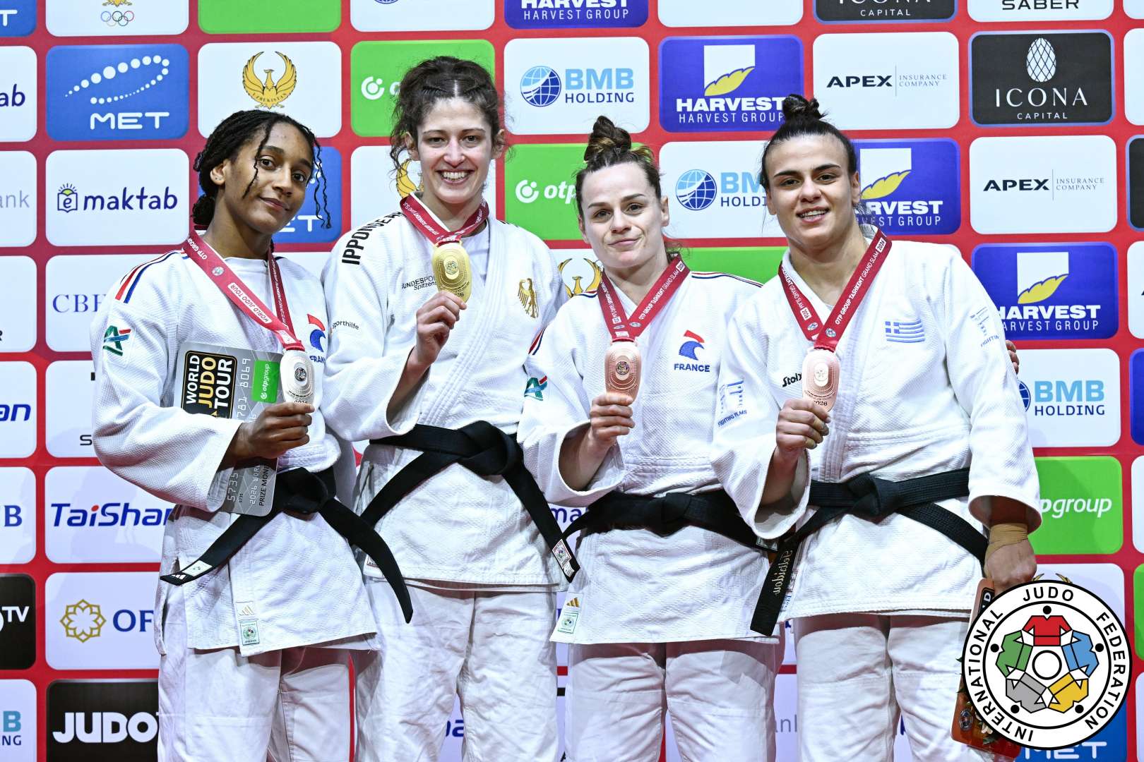 -70kg Medalists. From left, AUCHECORNE, Melkia, BUTKEREIT, Miriam, EME, Clemence, TELTSIDOU, Elisavet.