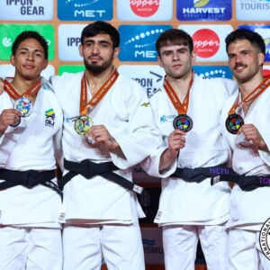 -66kg Medalists. From left, LIMA, Ronald, PASHAYEV, Ruslan, NIETO CHINARRO, Adrian, GARCIA TORNE, David.