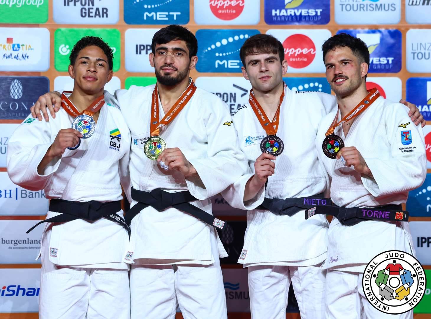 -66kg Medalists. From left, LIMA, Ronald, PASHAYEV, Ruslan, NIETO CHINARRO, Adrian, GARCIA TORNE, David.