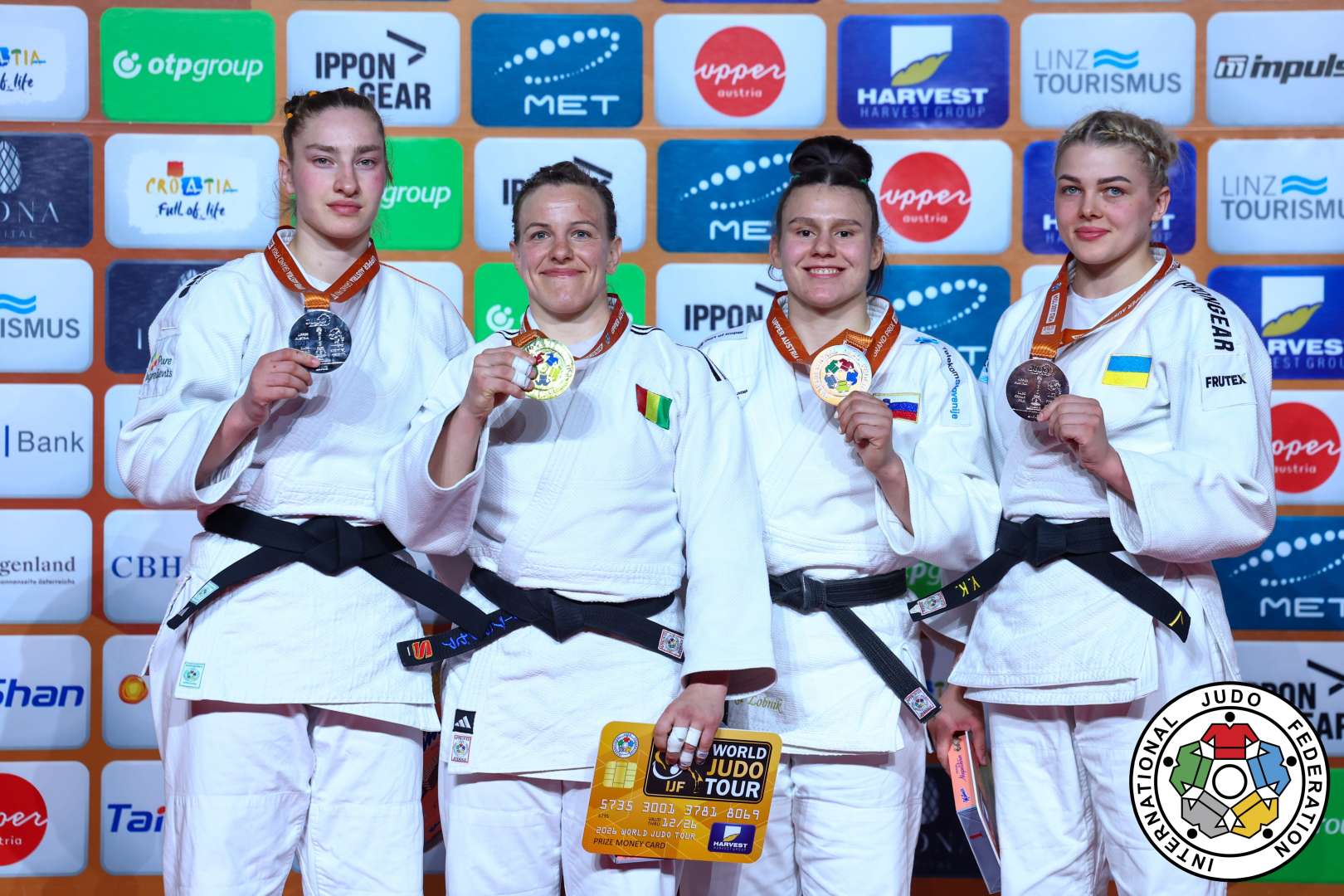 -78kg Medalists. From left, DERKS, Lieke, BRANSER, Marie, LOBNIK, Metka, KURCHENKO, Yuliia.