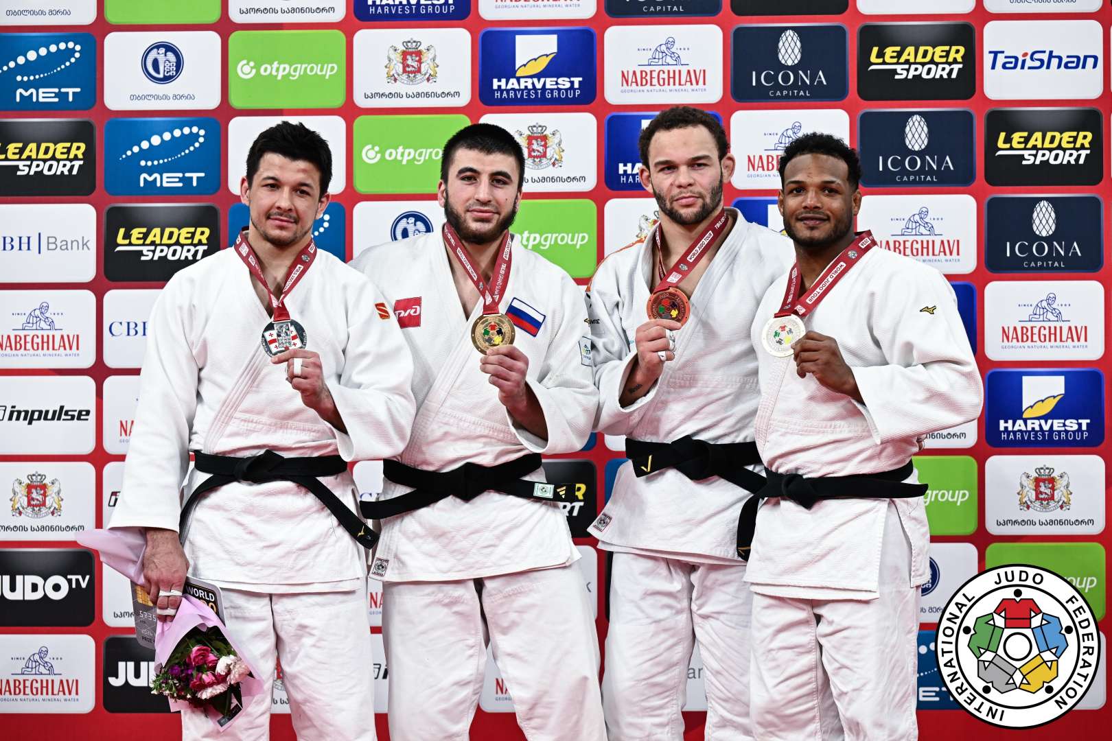 -100kg Medalists. From left, BILALOV, Niiaz, BIFOV, Idar, CATHARINA, Simeon, FLORENTINO, Robert.