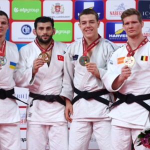 -81kg Medalists. From left, SVIDRAK, Mykhailo, ALBAYRAK, Vedat, SIMIN, Mihajlo, CASSE, Matthias.