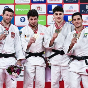 -90kg Medalists. From left, MAJDOV, Nemanja, MAISURADZE, Luka, JAVAKHISHVILI, Luka, SCHIMIDT, Guilherme.