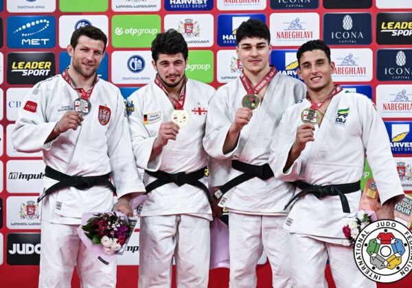-90kg Medalists. From left, MAJDOV, Nemanja, MAISURADZE, Luka, JAVAKHISHVILI, Luka, SCHIMIDT, Guilherme.