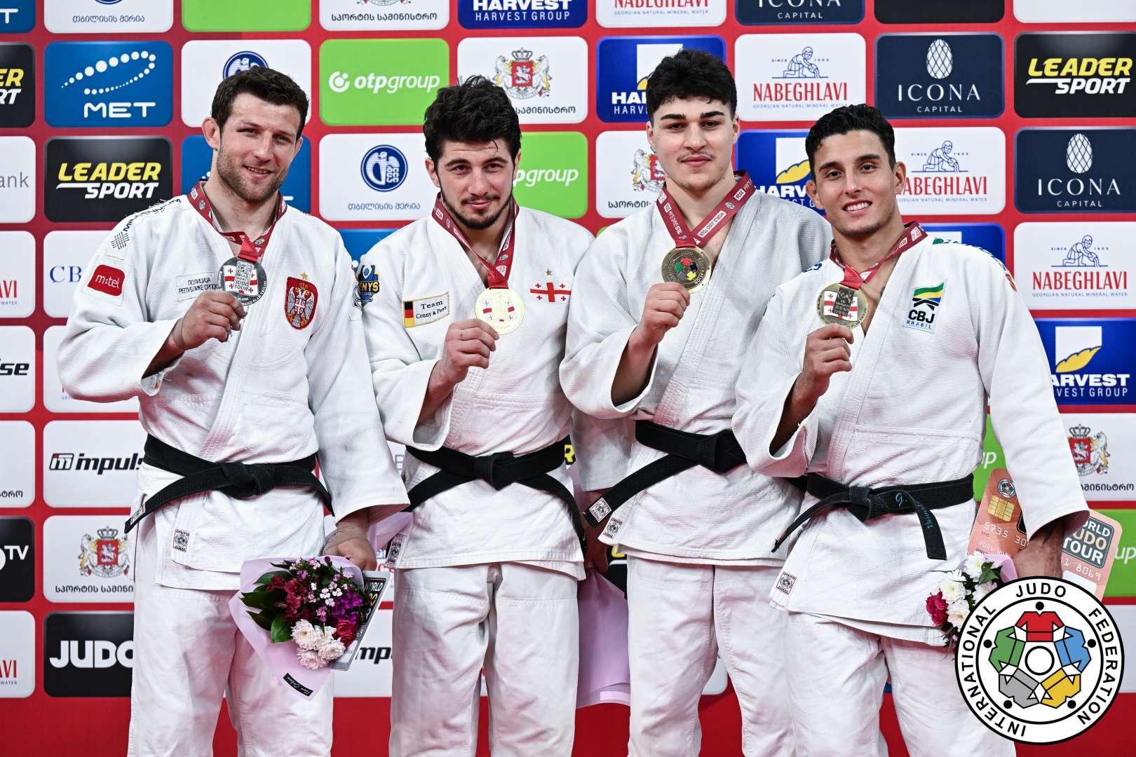 -90kg Medalists. From left, MAJDOV, Nemanja, MAISURADZE, Luka, JAVAKHISHVILI, Luka, SCHIMIDT, Guilherme.
