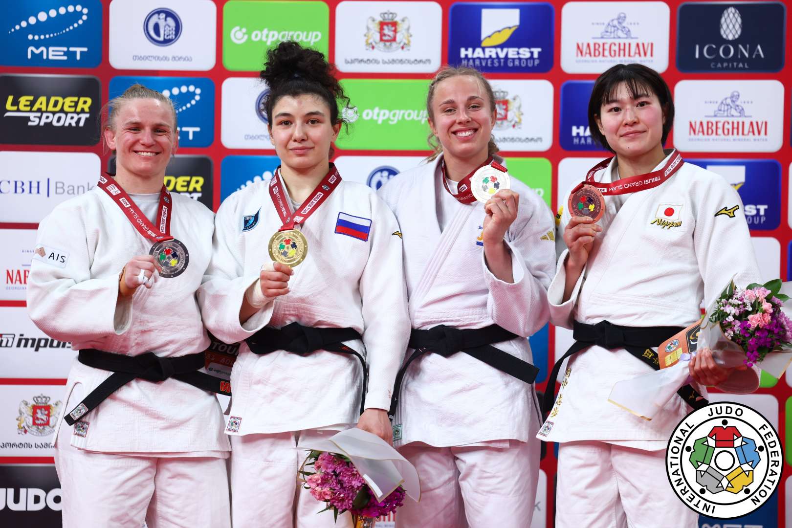 
-70kg Medalists. From left, COUGHLAN, Aoife, TAIMAZOVA, Madina, ERIKSSON, Ida, TANAKA, Shiho.