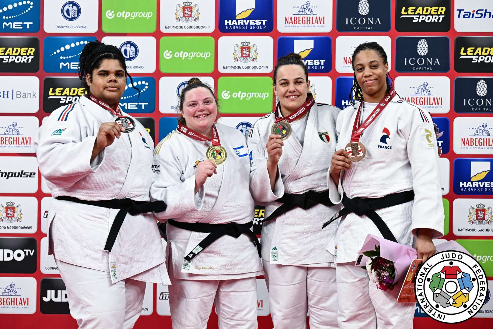 +78kg Medalists. From left, FONTAINE, Lea, HERSHKO, Raz, TAVANO, Asya, CANCAN, Celia.