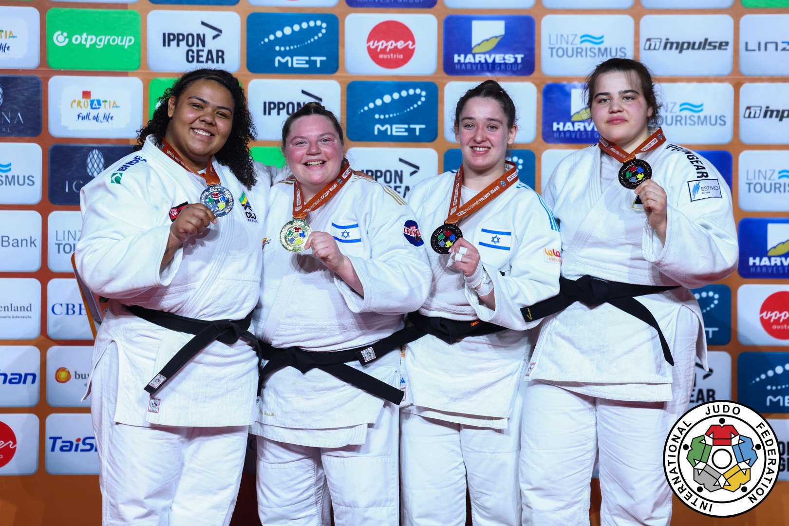 +78kg Medalists. From left, SANTOS, Giovanna, HERSHKO, Raz, MISHINER, Yuli Alma, AKTAS, Emma-Melis.