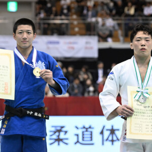 -73kg Medalists. From left, TANAKA, Ryuga, TANAKA, Yudai.