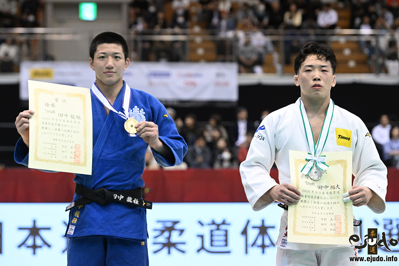 -73kg Medalists. From left, TANAKA, Ryuga, TANAKA, Yudai.