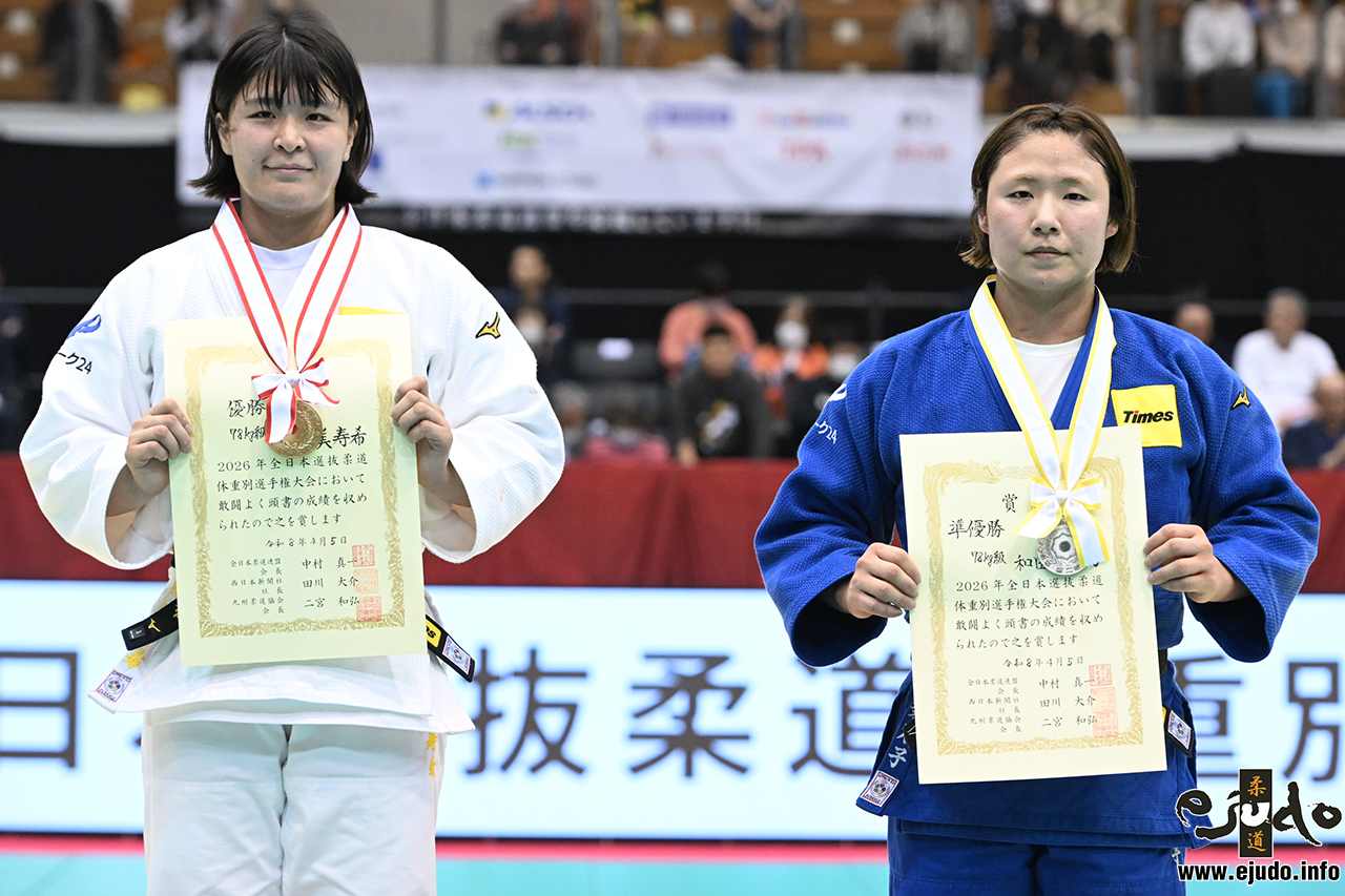 -78kg Medalists. From left, SUGIMURA, Mizuki, WADA, Rinoko.